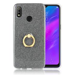 Luxury Soft TPU Glitter Back Ring Cover with 360 Rotate Finger Holder Buckle for Oppo Realme 3 - Black