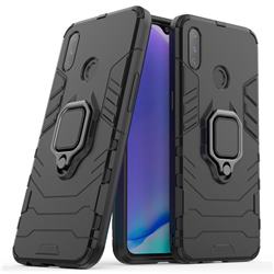 Black Panther Armor Metal Ring Grip Shockproof Dual Layer Rugged Hard Cover for Oppo Realme 3 - Black
