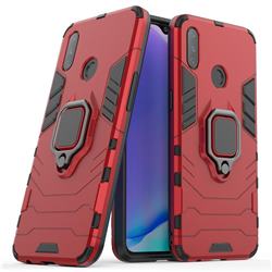 Black Panther Armor Metal Ring Grip Shockproof Dual Layer Rugged Hard Cover for Oppo Realme 3 - Red