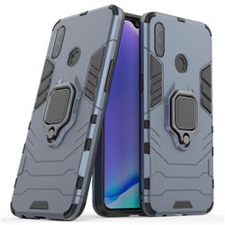 Black Panther Armor Metal Ring Grip Shockproof Dual Layer Rugged Hard Cover for Oppo Realme 3 - Blue