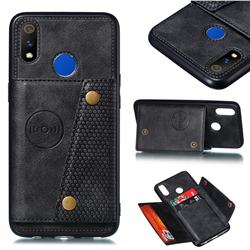 Retro Multifunction Card Slots Stand Leather Coated Phone Back Cover for Oppo Realme 3 - Black