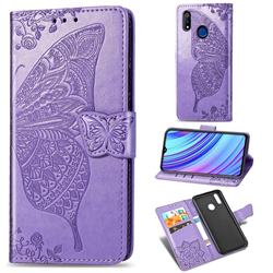 Embossing Mandala Flower Butterfly Leather Wallet Case for Oppo Realme 3 - Light Purple
