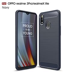 Luxury Carbon Fiber Brushed Wire Drawing Silicone TPU Back Cover for Oppo Realme 3 Pro - Navy