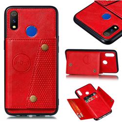 Retro Multifunction Card Slots Stand Leather Coated Phone Back Cover for Oppo Realme 3 Pro - Red