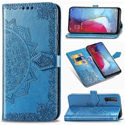 Embossing Imprint Mandala Flower Leather Wallet Case for Oppo Reno 3 - Blue