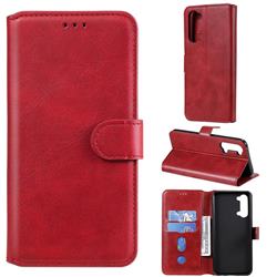 Retro Calf Matte Leather Wallet Phone Case for Oppo Reno 3 - Red