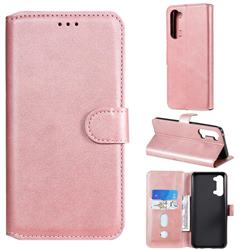 Retro Calf Matte Leather Wallet Phone Case for Oppo Reno 3 - Pink