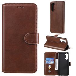 Retro Calf Matte Leather Wallet Phone Case for Oppo Reno 3 - Brown