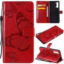 Embossing 3D Butterfly Leather Wallet Case for Oppo Reno 3 5G - Red