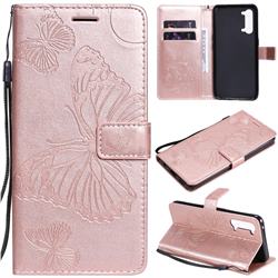 Embossing 3D Butterfly Leather Wallet Case for Oppo Reno 3 5G - Rose Gold