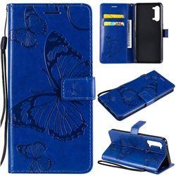 Embossing 3D Butterfly Leather Wallet Case for Oppo Reno 3 5G - Blue