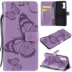 Embossing 3D Butterfly Leather Wallet Case for Oppo Reno 3 5G - Purple