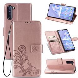 Embossing Imprint Four-Leaf Clover Leather Wallet Case for Oppo Reno 3A - Rose Gold