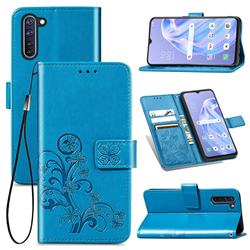Embossing Imprint Four-Leaf Clover Leather Wallet Case for Oppo Reno 3A - Blue