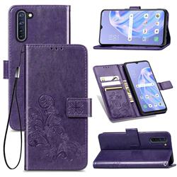 Embossing Imprint Four-Leaf Clover Leather Wallet Case for Oppo Reno 3A - Purple