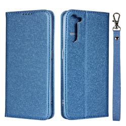 Ultra Slim Magnetic Automatic Suction Silk Lanyard Leather Flip Cover for Oppo Reno 3A - Sky Blue