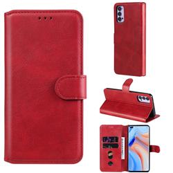 Retro Calf Matte Leather Wallet Phone Case for Oppo Reno4 - Red