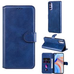 Retro Calf Matte Leather Wallet Phone Case for Oppo Reno4 - Blue