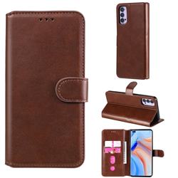 Retro Calf Matte Leather Wallet Phone Case for Oppo Reno4 - Brown