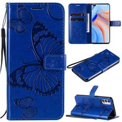 Embossing 3D Butterfly Leather Wallet Case for Oppo Reno4 5G - Blue
