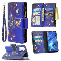 Purple Butterfly Binfen Color BF03 Retro Zipper Leather Wallet Phone Case for Oppo Reno4 5G