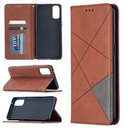 Prismatic Slim Magnetic Sucking Stitching Wallet Flip Cover for Oppo Reno4 5G - Brown