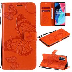 Embossing 3D Butterfly Leather Wallet Case for Oppo Reno4 Pro 5G - Orange