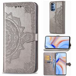 Embossing Imprint Mandala Flower Leather Wallet Case for Oppo Reno4 Pro 5G - Gray