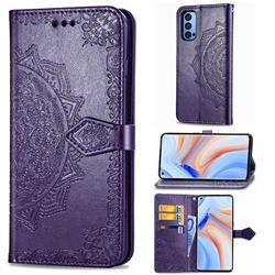 Embossing Imprint Mandala Flower Leather Wallet Case for Oppo Reno4 Pro 5G - Purple
