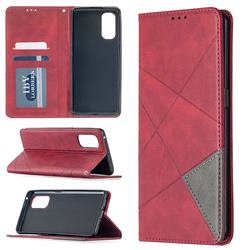 Prismatic Slim Magnetic Sucking Stitching Wallet Flip Cover for Oppo Reno4 Pro 5G - Red