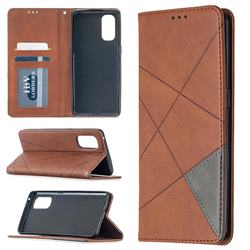 Prismatic Slim Magnetic Sucking Stitching Wallet Flip Cover for Oppo Reno4 Pro 5G - Brown