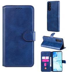 Retro Calf Matte Leather Wallet Phone Case for Oppo Reno 3 Pro - Blue