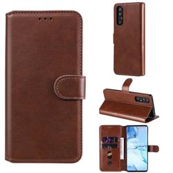 Retro Calf Matte Leather Wallet Phone Case for Oppo Reno 3 Pro - Brown