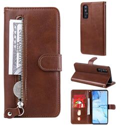 Retro Luxury Zipper Leather Phone Wallet Case for Oppo Reno 3 Pro - Brown