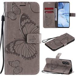 Embossing 3D Butterfly Leather Wallet Case for Oppo Reno 3 Pro 5G - Gray
