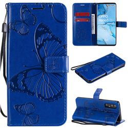 Embossing 3D Butterfly Leather Wallet Case for Oppo Reno 3 Pro 5G - Blue