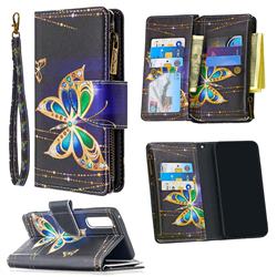 Golden Shining Butterfly Binfen Color BF03 Retro Zipper Leather Wallet Phone Case for Oppo Reno 3 Pro 5G