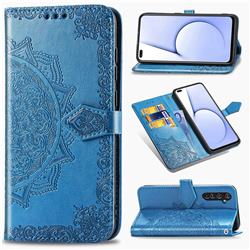 Embossing Imprint Mandala Flower Leather Wallet Case for Oppo Realme X50 Pro 5G - Blue