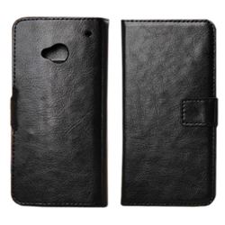 Crazy Horse PU Leather Case for HTC One M7 801e with Built-in Stand and Card Slots - Black