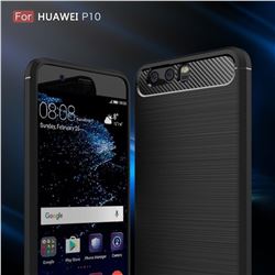 Luxury Carbon Fiber Brushed Wire Drawing Silicone TPU Back Cover for Huawei P10 (Black)
