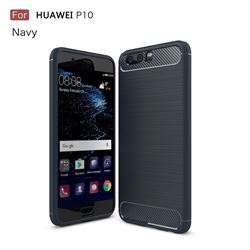 Luxury Carbon Fiber Brushed Wire Drawing Silicone TPU Back Cover for Huawei P10 (Navy)