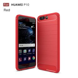 Luxury Carbon Fiber Brushed Wire Drawing Silicone TPU Back Cover for Huawei P10 (Red)