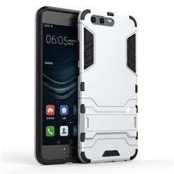 Armor Premium Tactical Grip Kickstand Shockproof Dual Layer Rugged Hard Cover for Huawei P10 - Silver