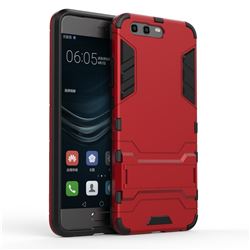 Armor Premium Tactical Grip Kickstand Shockproof Dual Layer Rugged Hard Cover for Huawei P10 - Wine Red