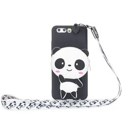White Panda Neck Lanyard Zipper Wallet Silicone Case for Huawei P10