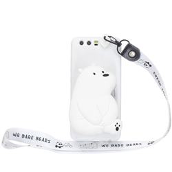 White Polar Bear Neck Lanyard Zipper Wallet Silicone Case for Huawei P10