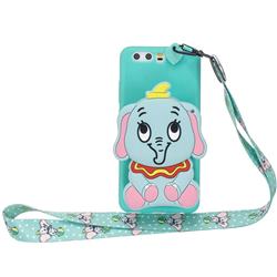 Blue Elephant Neck Lanyard Zipper Wallet Silicone Case for Huawei P10