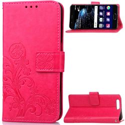 Embossing Imprint Four-Leaf Clover Leather Wallet Case for Huawei P10 - Rose