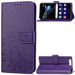 Embossing Imprint Four-Leaf Clover Leather Wallet Case for Huawei P10 - Purple