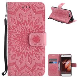 Embossing Sunflower Leather Wallet Case for Huawei P10 - Pink